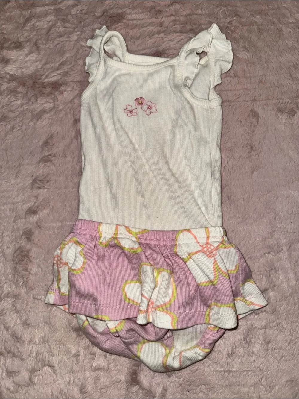 Carter's Pink Floral Tank Top, Skirted Bloomers & White Ruffle Bodysuit Set